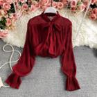 Bow-detail Bell-sleeve Chiffon Blouse