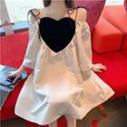 Bell Sleeve Off-shoulder Heart Panel A-line Dress