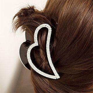 Heart Rhinestone Hair Clamp 1pc - Black & Silver - L