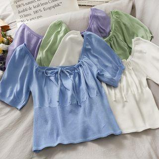 Drawstring-neckline Crop Knit Top In 6 Colors