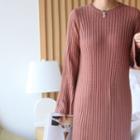 Bell-sleeve Ribbed Knit Dress