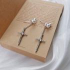 Rhinestone Cross Faux Pearl Dangle Earring 1 Pair - Silver - One Size