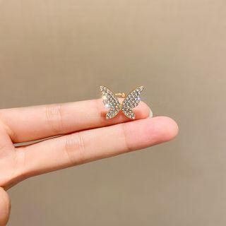 Butterfly Rhinestone Alloy Cuff Earring A277 - 1 Pc - Gold - One Size