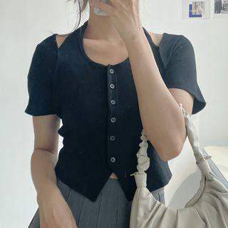 Halter Cutout Cropped T-shirt
