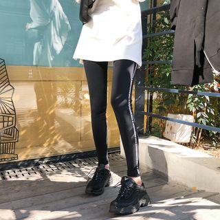 Letter-trim Brushed Fleece-lined Leggings