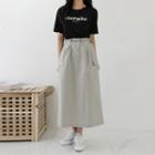 Drawcord-waist Flap-pocket Long Skirt