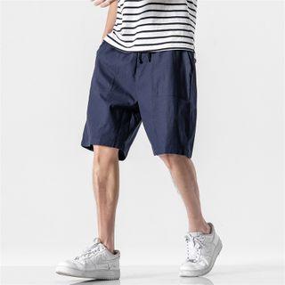 Plain Drawstring-waist Straight-cut Shorts
