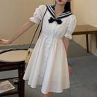 Short-sleeve Sailor A-line Dress White - One Size