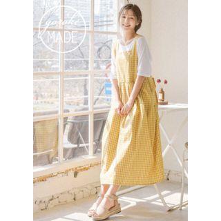 Tie-waist Plaid Long Pinafore Dress