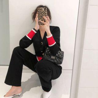 Set: Color-block Cardigan + Knit Pants
