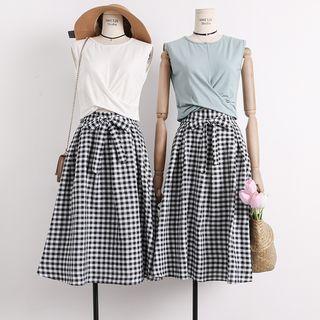 Set: Cropped Vest + Plaid A-line Skirt