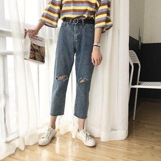 Ripped Straight-fit Cropped Jeans