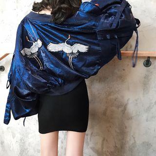 Cranes Embroidered Back Baseball Jacket