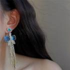 Rhinestone Butterfly Chain Drop Earring 1 Pair - Gold & Blue - One Size