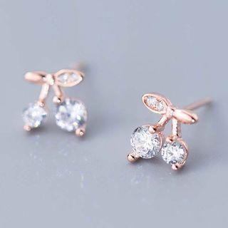 925 Sterling Silver Rhinestone Cherry Earring