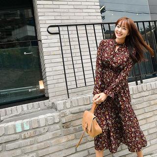 Cutaway-front Floral Print Maxi Dress