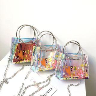 Set: Chain Strap Iridescent Print Crossbody Bag + Zip Pouch