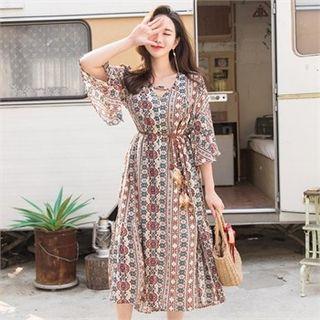 Cutaway-front Patterned A-line Dress