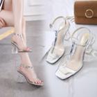 Chunky Heel Ankle Strap Transparent Sandals