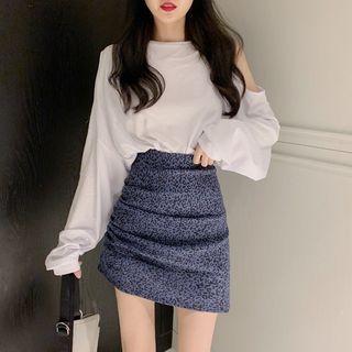 Long-sleeve Cold Shoulder T-shirt / Leopard Print Mini Skirt (various Designs)