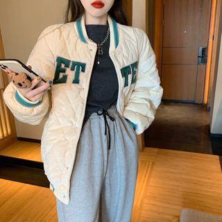 Lettering Quilted Baseball Jacket Milky White - One Size