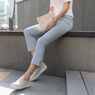 Band-waist Slit-side Boot-cut Pants