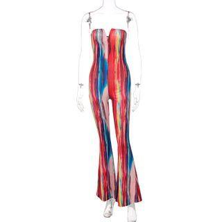 Strapless Print Boot-cut Jumpsuit