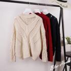 Cable Knit Sheer Panel Mock-neck Sweater