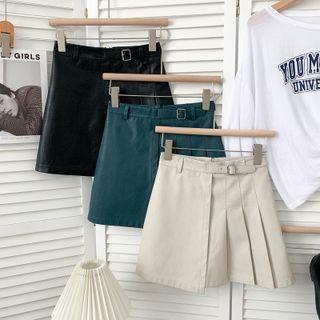 Asymmetrical Faux-leather Mini Skirt