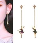 Non-matching 925 Sterling Silver Rhinestone Dancer Dangle Earring Green & Purple Dress - Gold - One Size