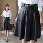 Faux-leather Flare Skirt With Belt