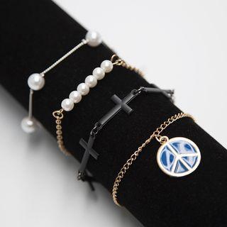 Faux Pearl Cross Layered Bracelet