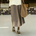 Plaid Woolen Skirt Khaki - One Size