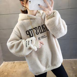 Letter Embroidered Fluffy Hoodie