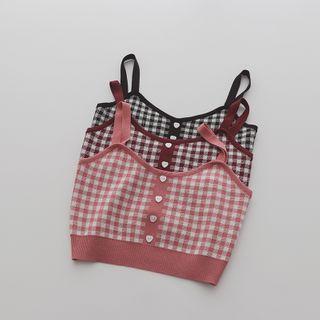 Heart Button Plaid Knit Vest