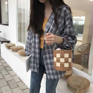 Checker Drawstring Bucket Bag