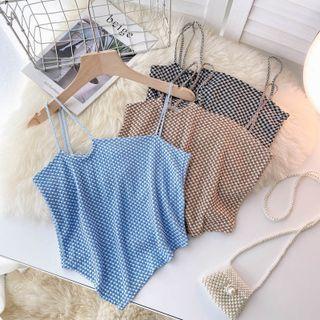 Plaid Asymmetrical Cropped Suspender Top