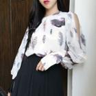 Sleeve Cut Out Printed Blouse As Shown In Figure - One Size