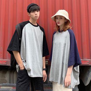 Couple-matching Elbow-sleeve Raglan T-shirt