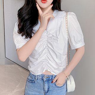 Puff-sleeve Wide-collar Crop Top
