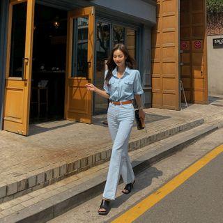 Washed Denim Shirt & Straight Jeans Set