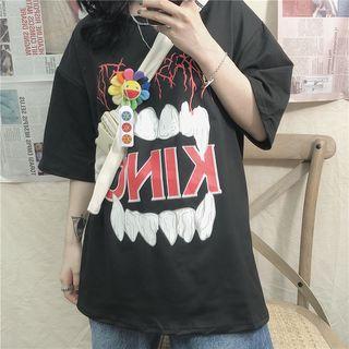 Short-sleeve Teeth Print T-shirt