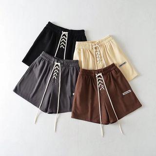 Lace-up Plain Sweat Shorts