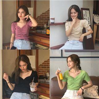 Puff-sleeve Cropped Knitted Top