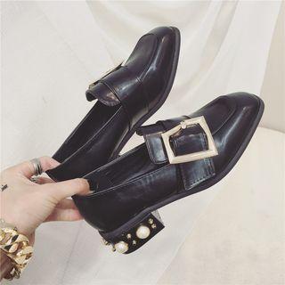 Embellished Block Heel Buckle Loafers