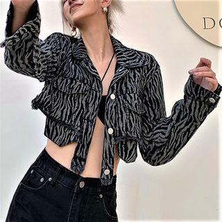 Zebra Print Crop Denim Jacket