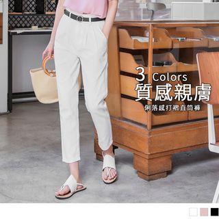 Pleated Straight-leg Pants