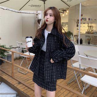 Tweed Check Jacket / Mini A-line Skirt