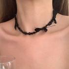 Bow Faux Crystal Choker Black - One Size