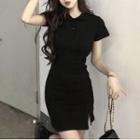 Short-sleeve Slit Bodycon Collar Dress